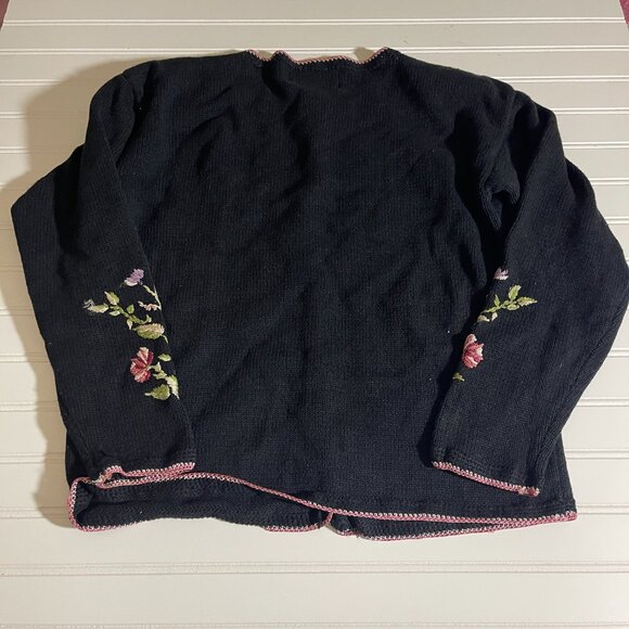 Vintage Tiara International Embroidered Cardigan Womens S Floral Black Cottage - Picture 12 of 12